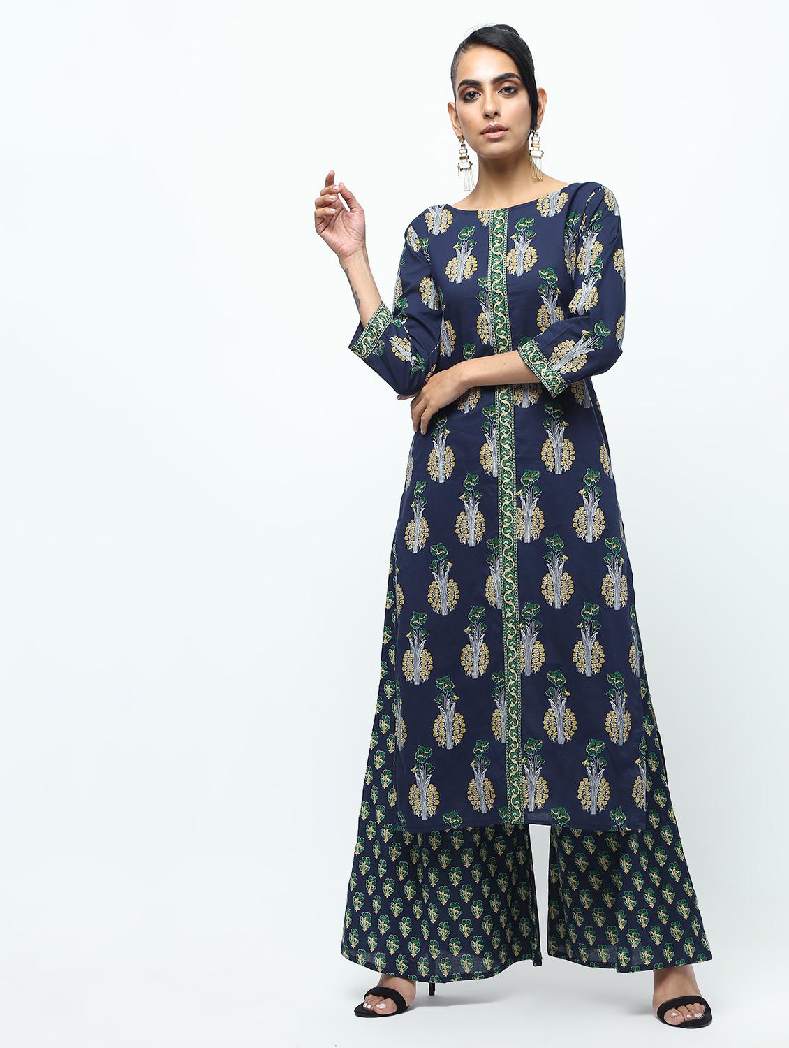 printed kurta with palazzo set - 15922564 - Zoom Image - 2