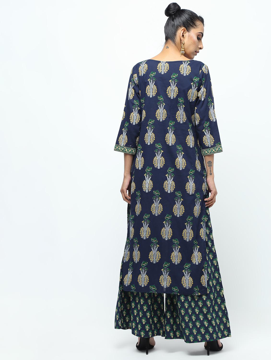 printed kurta with palazzo set - 15922564 - Zoom Image - 3