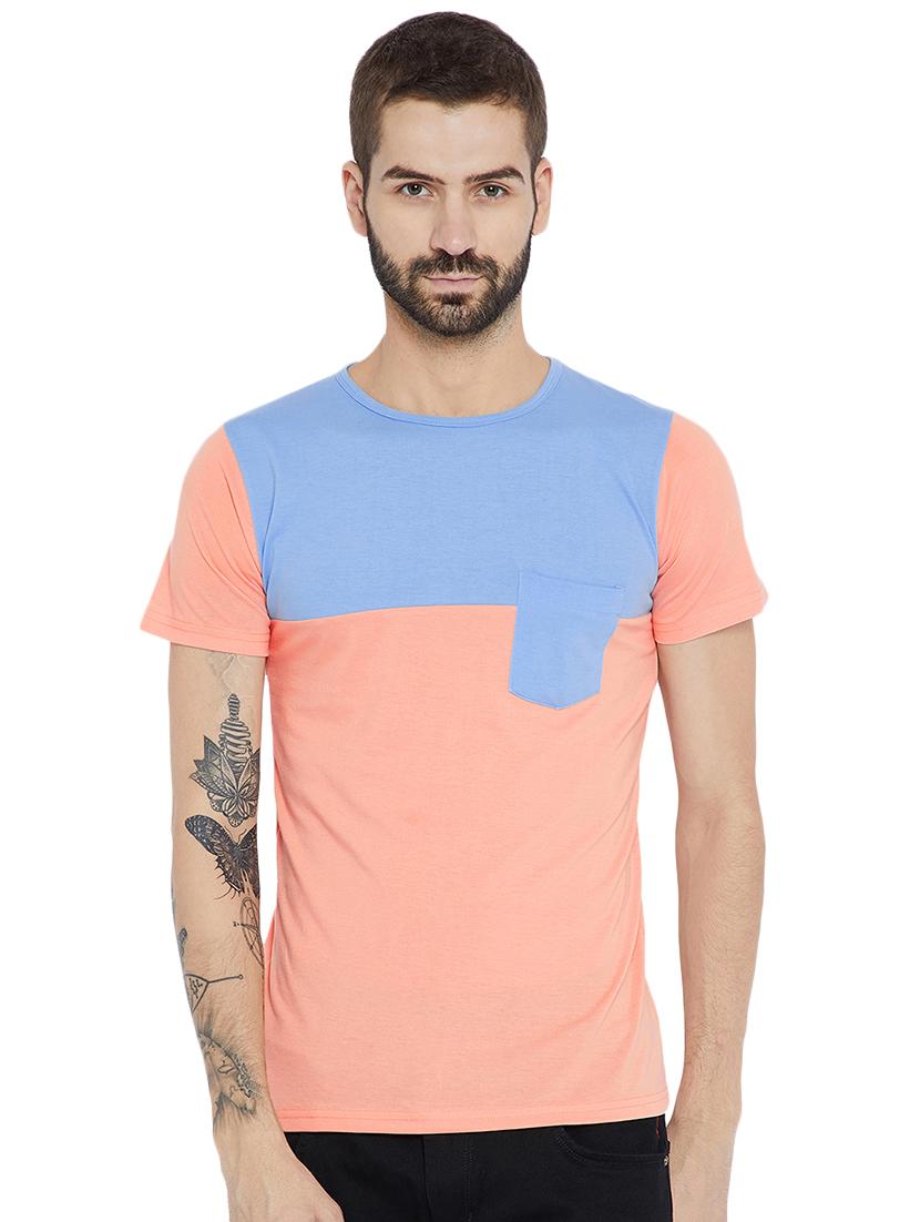 peach cotton color block t-shirt - 15922878 - Zoom Image - 1