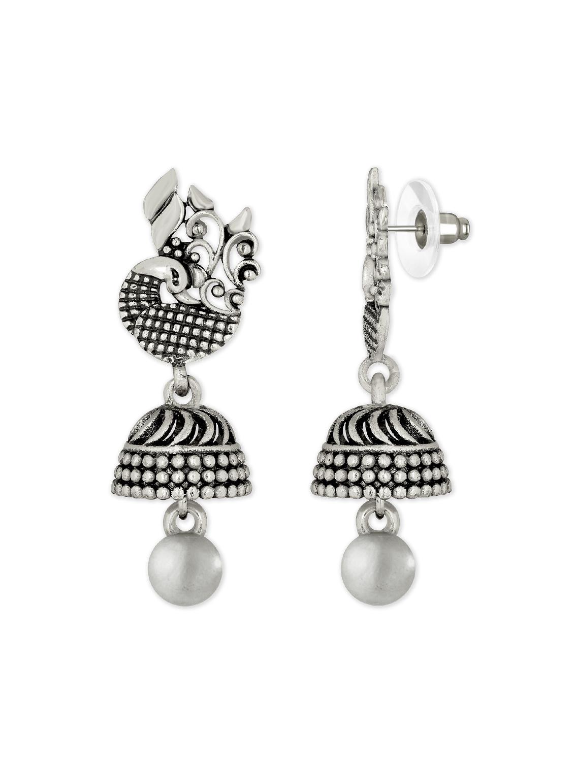 silver metal jhumka earring - 15922934 - Zoom Image - 2