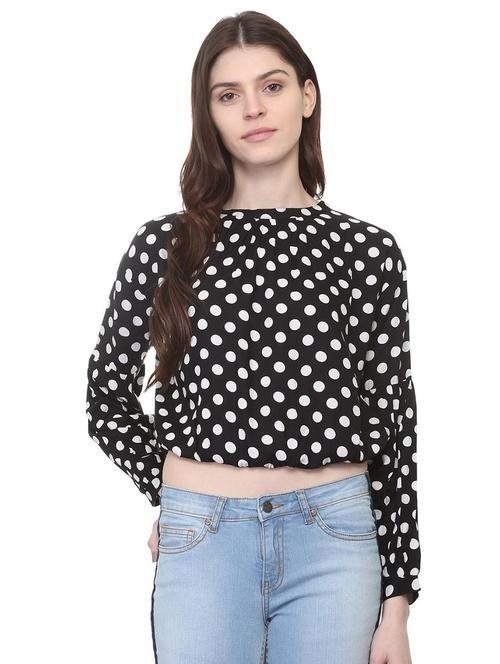 gathered neck polka dots blouson top - 15922983 - Standard Image - 1