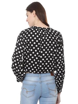 gathered neck polka dots blouson top - 15922983 - Standard Image - 2