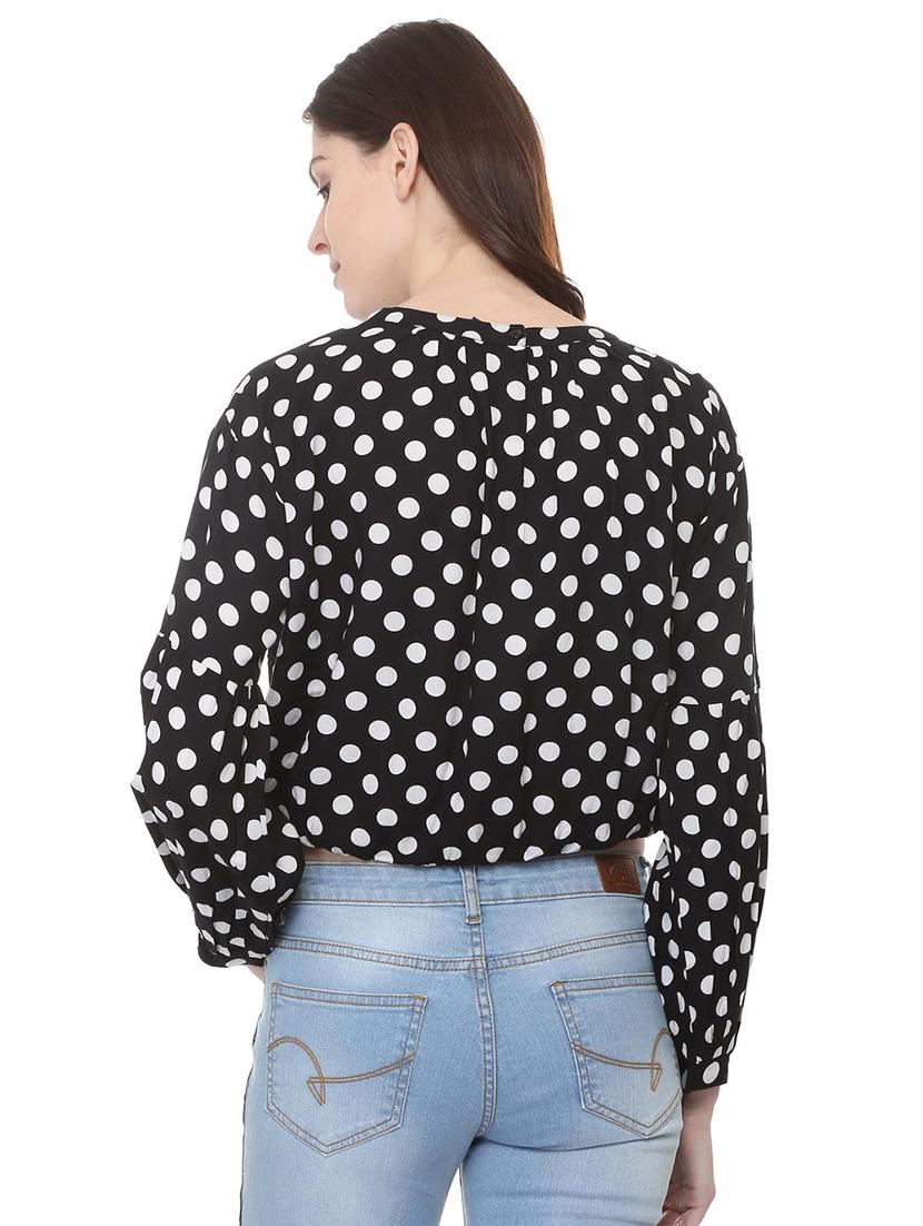 gathered neck polka dots blouson top - 15922983 - Zoom Image - 2