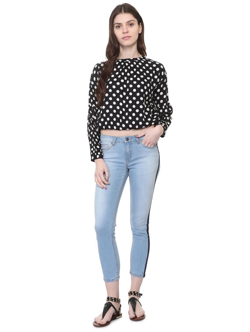 gathered neck polka dots blouson top - 15922983 - Zoom Image - 3