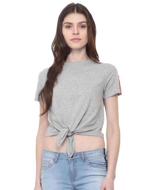 tape detail knot hem crop top - 15922989 - Standard Image - 1
