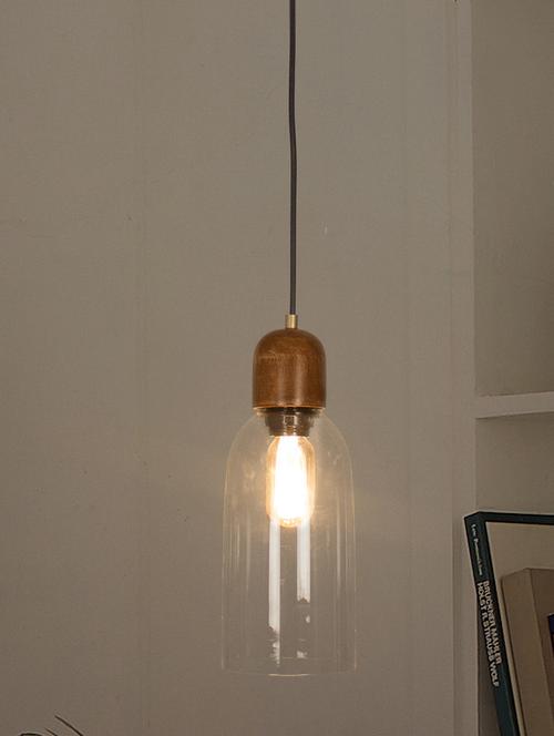fos lighing modern clear glass & wood pendant light - 15923313 - Very Small Image - 1