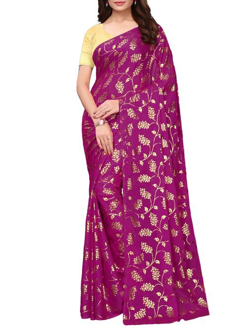 foil printed saree with blouse with blouse - 15923443 - Standard Image - 1