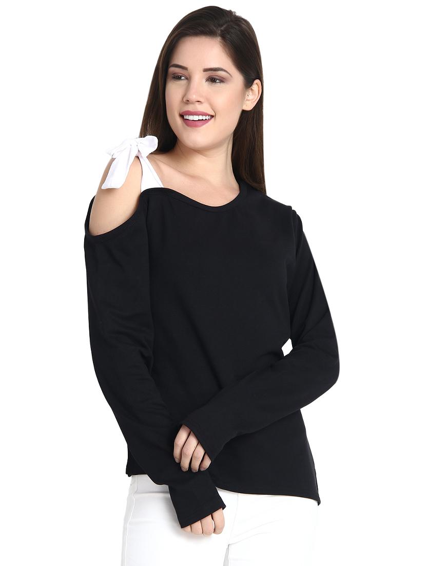 tie up detail single cold shoulder top - 15923490 - Zoom Image - 1