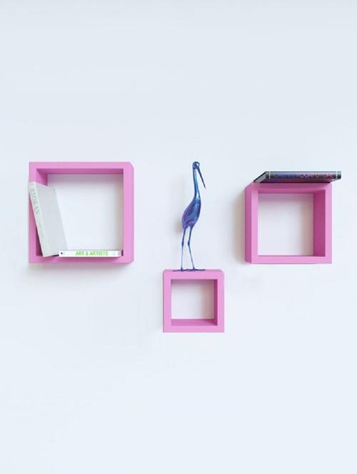 home sparkle set of 3 square wall shelves engineered wood (pink) - 15923808 - Standard Image - 1
