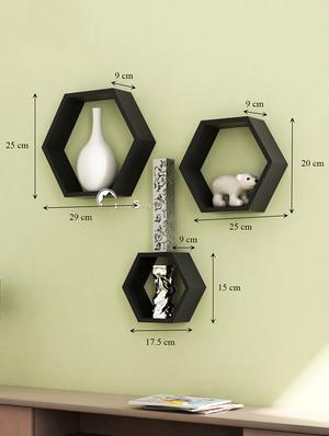 home sparkle hexagonal wall shelves engineered wood (black) - 15923827 - Standard Image - 3