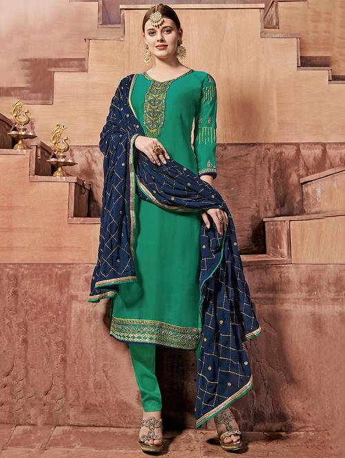 embroidered semi-stitched churidaar suit - 15923867 - Standard Image - 1