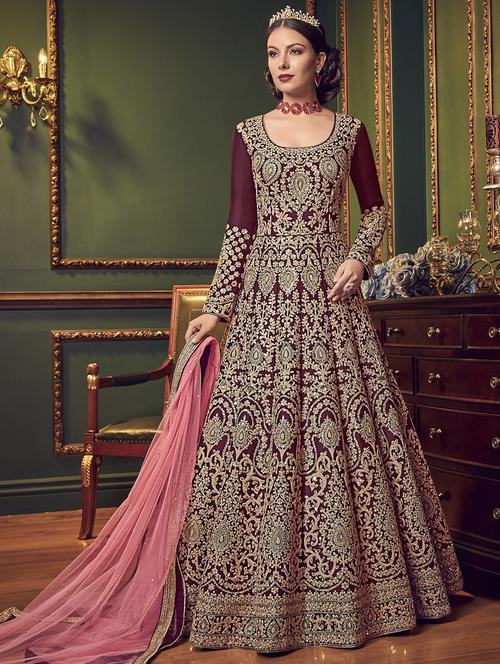 embroidered semi-stitched anarkali suit - 15923896 - Standard Image - 1