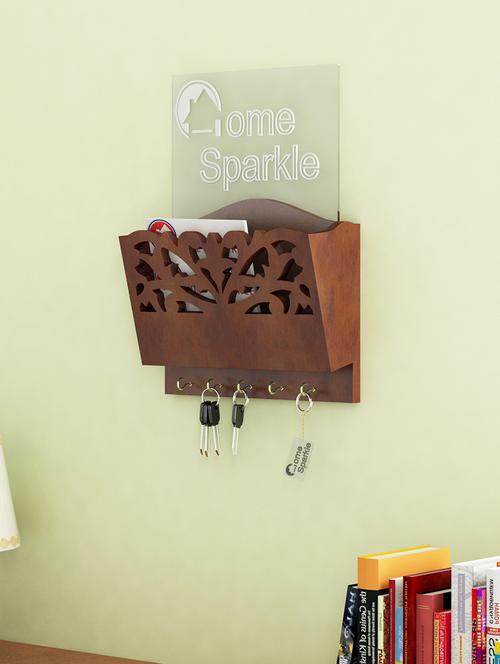 home sparkle letter rack cum key holder engineered wood (brown) (28 x 11 x 25 cm) - 15923941 - Standard Image - 1