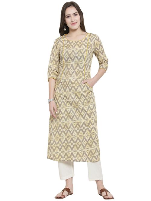 printed straight kurta with pockets - 15924304 - Standard Image - 1
