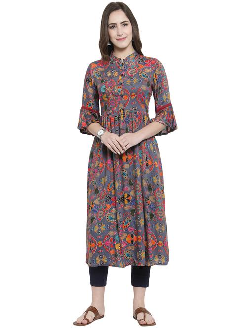 flared bell sleeves printed kurta - 15924306 - Standard Image - 1
