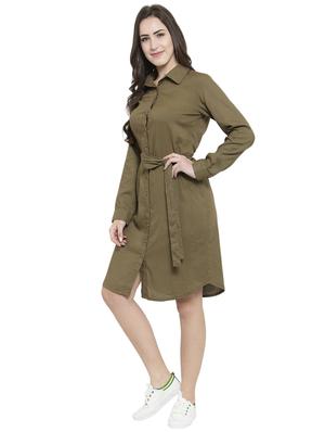 khaki tie belted shirt dress - 15924312 - Standard Image - 2