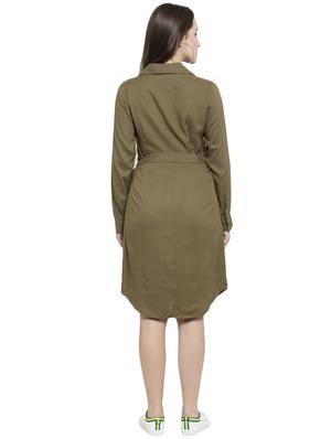 khaki tie belted shirt dress - 15924312 - Standard Image - 3