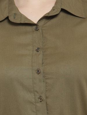 khaki tie belted shirt dress - 15924312 - Standard Image - 4