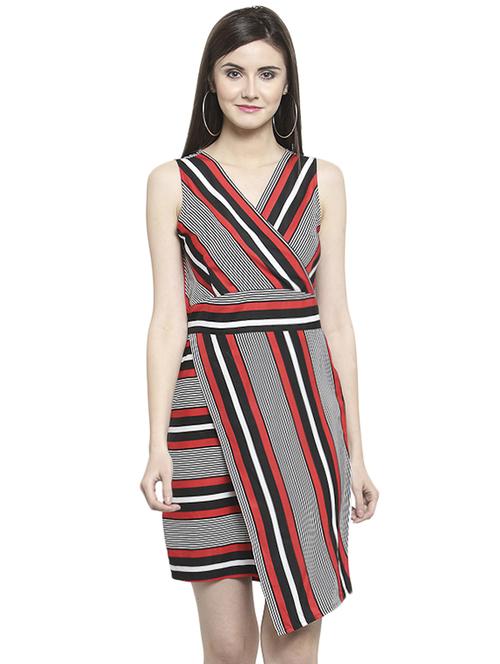 striped asymmetric surplice neck dress - 15924314 - Standard Image - 1