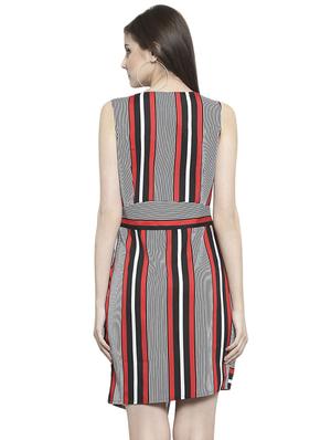 striped asymmetric surplice neck dress - 15924314 - Standard Image - 3