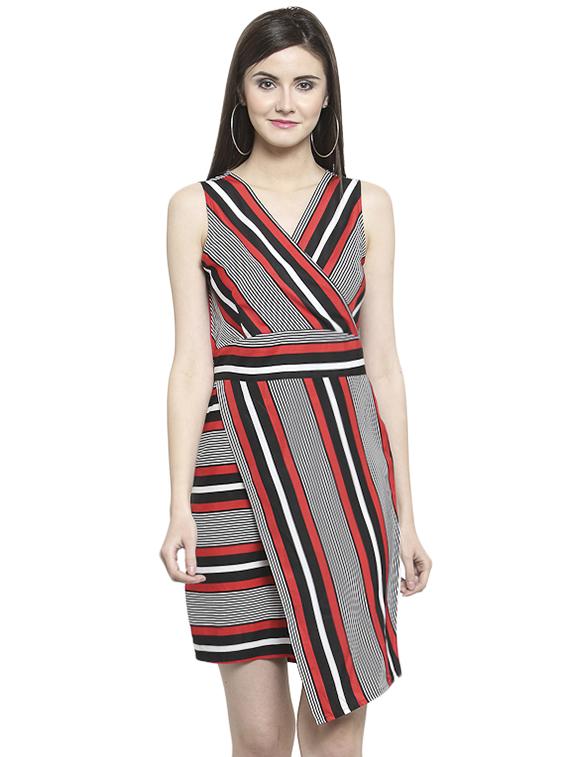 striped asymmetric surplice neck dress - 15924314 - Zoom Image - 1