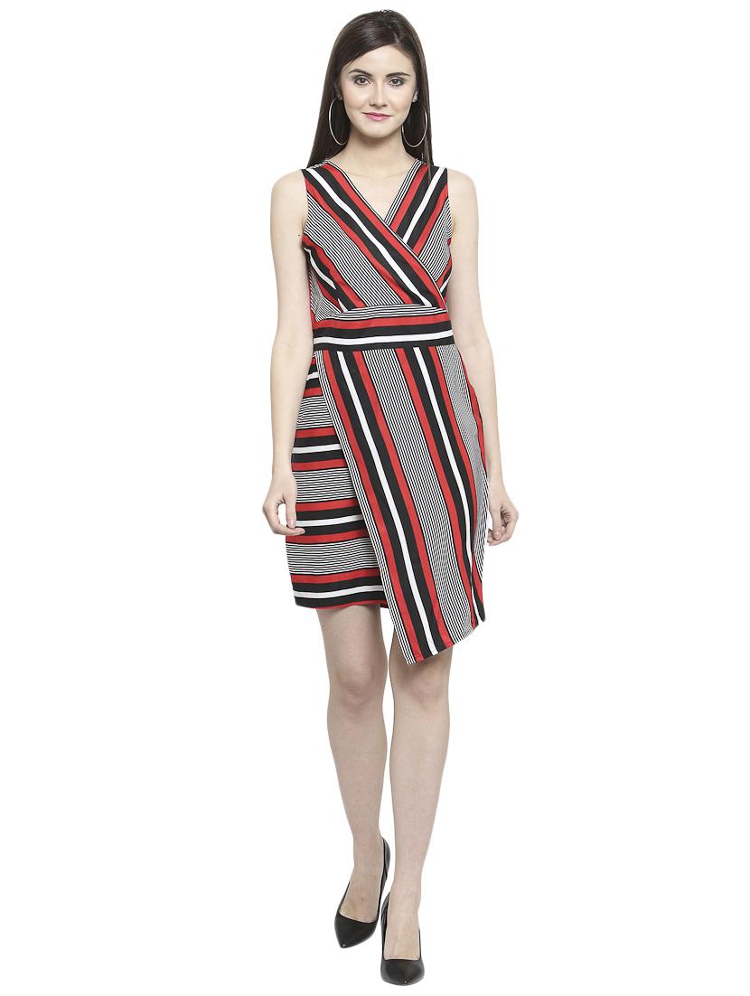 striped asymmetric surplice neck dress - 15924314 - Zoom Image - 4