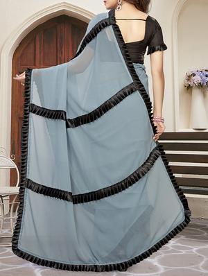 ruffle lace border grey saree with blouse - 15924373 - Standard Image - 2