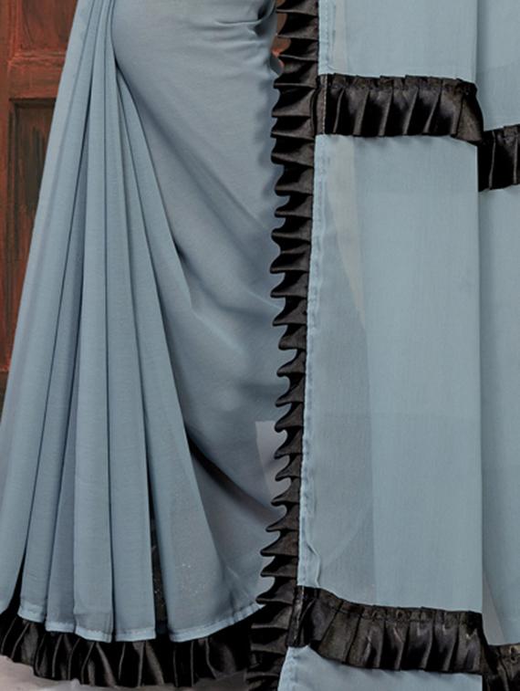 ruffle lace border grey saree with blouse - 15924373 - Zoom Image - 3