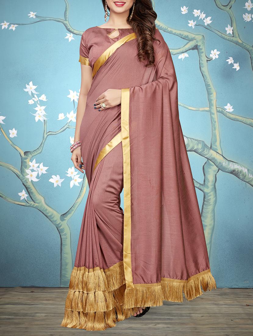 fringe lace border pink saree with blouse - 15924383 - Zoom Image - 1
