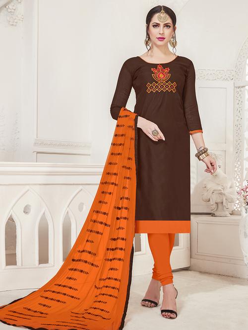 embroidered unstitched churidaar suit - 15925258 - Standard Image - 1