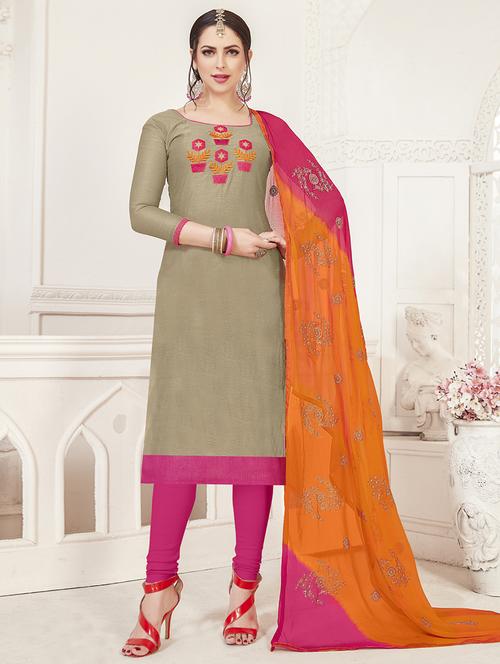 embroidered unstitched churidaar suit - 15925260 - Standard Image - 1
