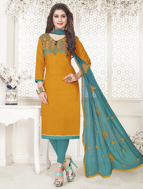 embroidered unstitched churidaar suit - 15925274 - Standard Image - 1