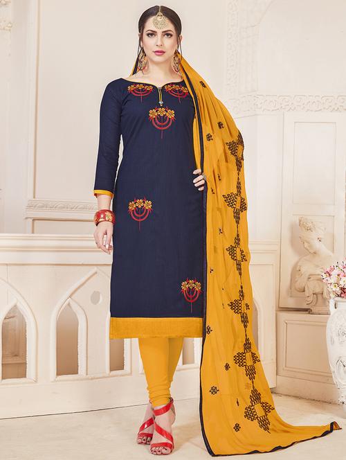 embroidered unstitched churidaar suit - 15925283 - Standard Image - 1