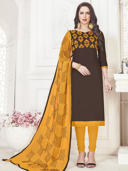 embroidered unstitched churidaar suit - 15925295 - Standard Image - 1