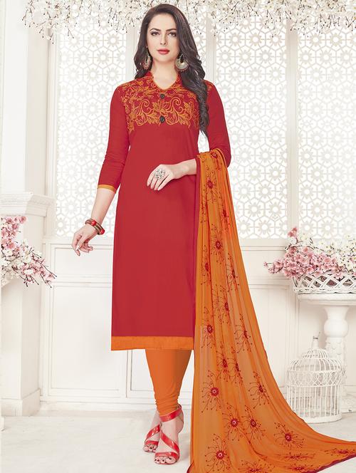 embroidered unstitched churidaar suit - 15925299 - Standard Image - 1