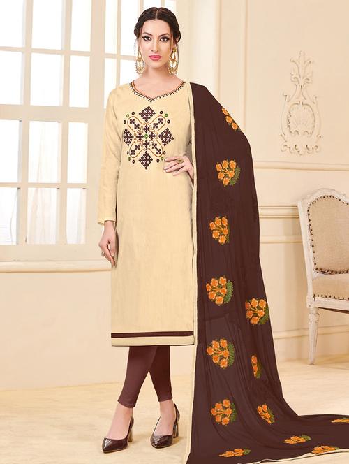 embroidered silk blend unstitched suit - 15925334 - Standard Image - 1