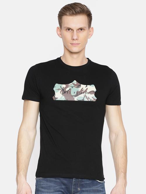 black cotton chest print t-shirt - 15925386 - Standard Image - 1
