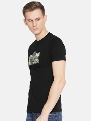 black cotton chest print t-shirt - 15925386 - Standard Image - 2