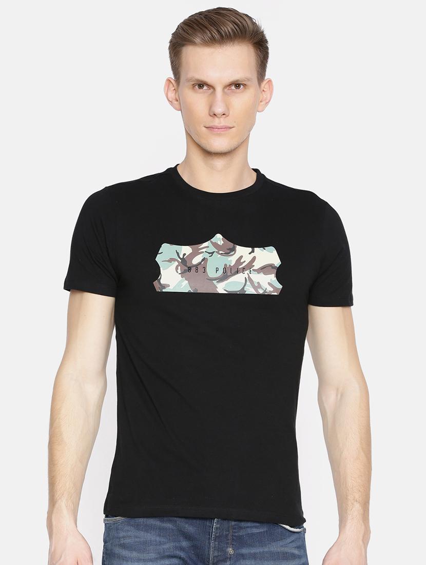 black cotton chest print t-shirt - 15925386 - Zoom Image - 1