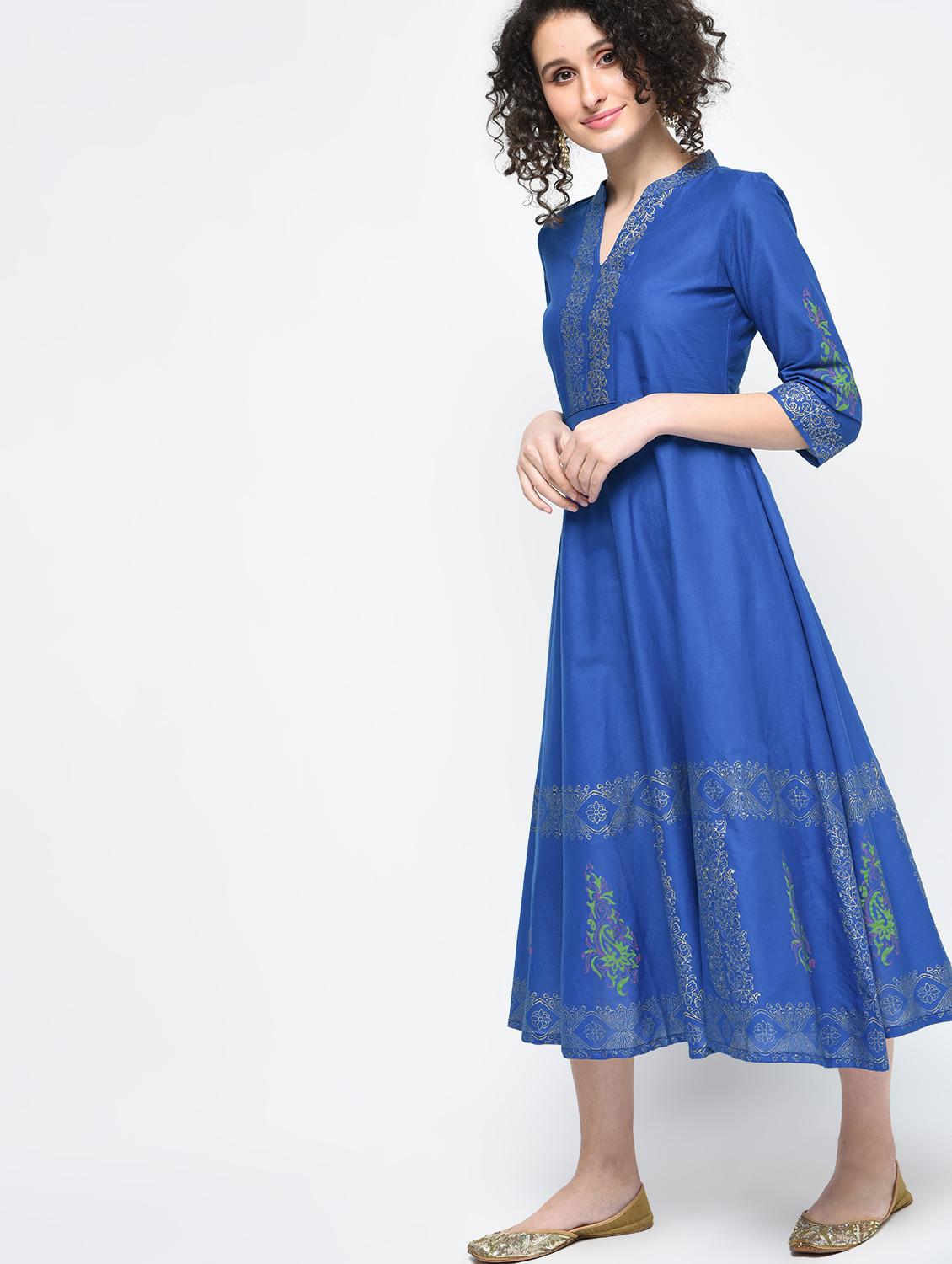 a-line block print kurta - 15925457 - Zoom Image - 2