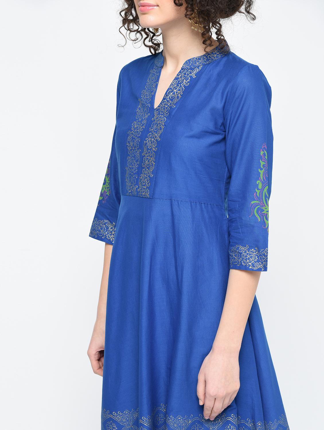 a-line block print kurta - 15925457 - Zoom Image - 4