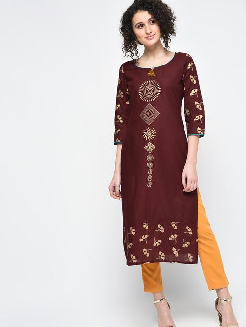 foil print straight kurta - 15925478 - Standard Image - 1