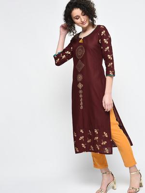 foil print straight kurta - 15925478 - Standard Image - 2