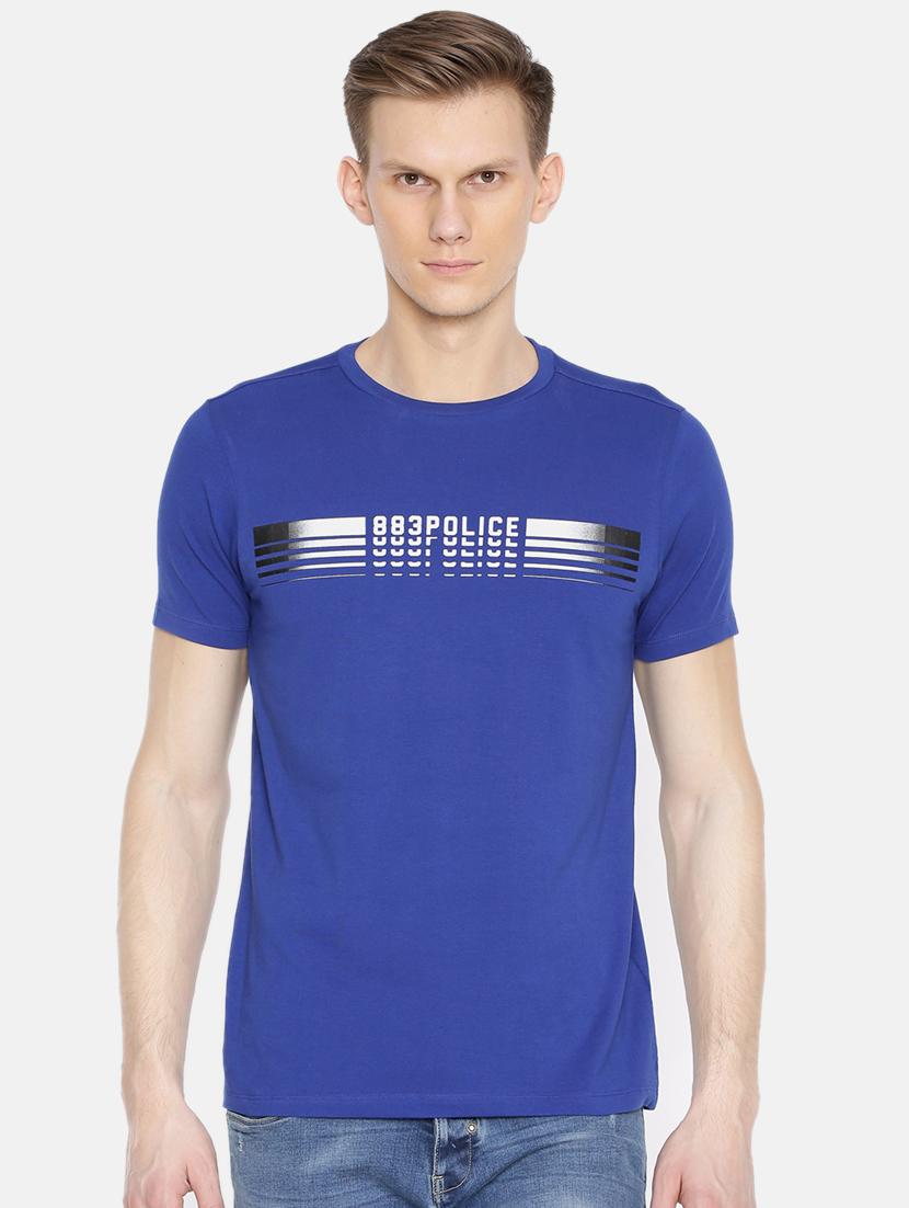 blue cotton chest print t-shirt - 15925513 - Zoom Image - 1