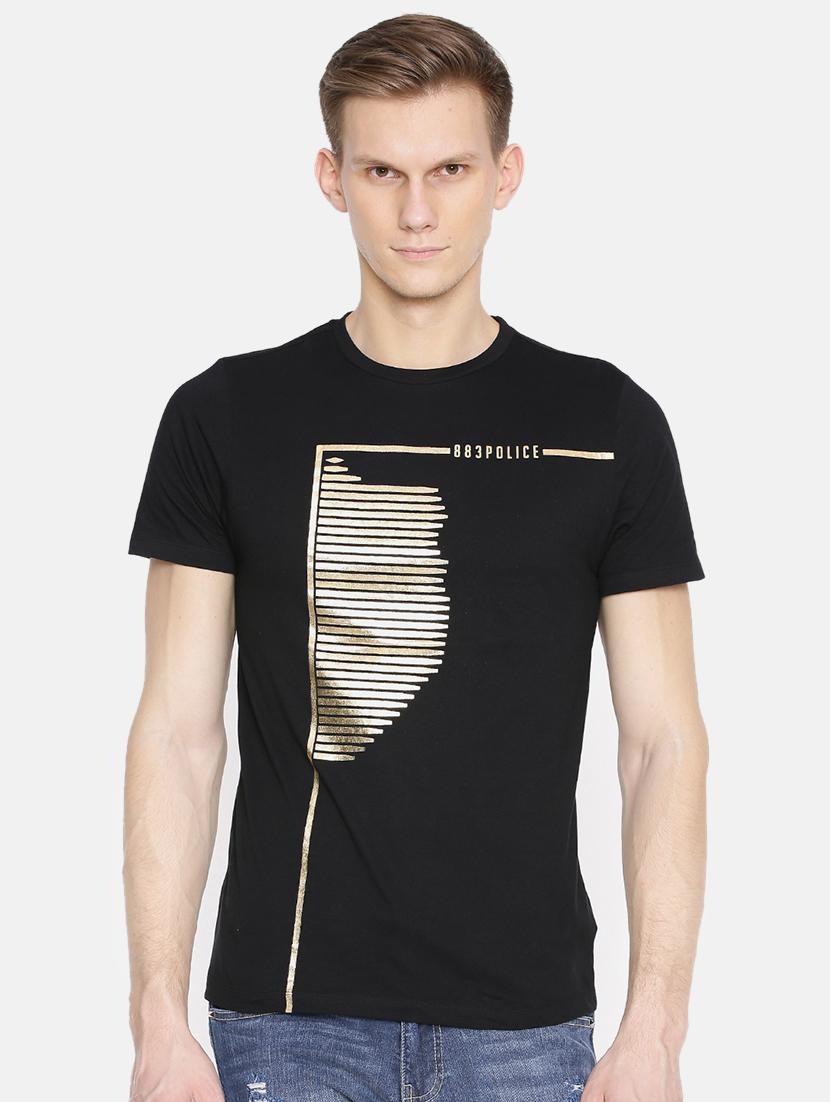 black cotton front print t-shirt - 15925529 - Zoom Image - 1
