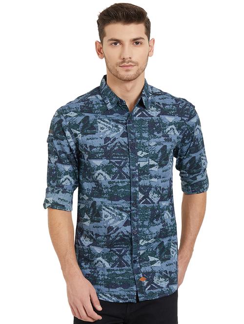 blue printed casual shirt - 15925691 - Standard Image - 1