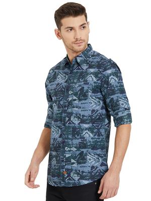 blue printed casual shirt - 15925691 - Standard Image - 2