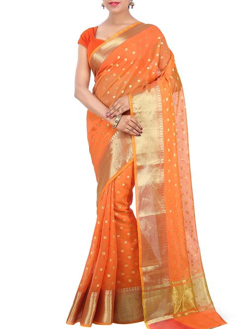 self design chanderi saree with blouse - 15925803 - Very Small Image - 1