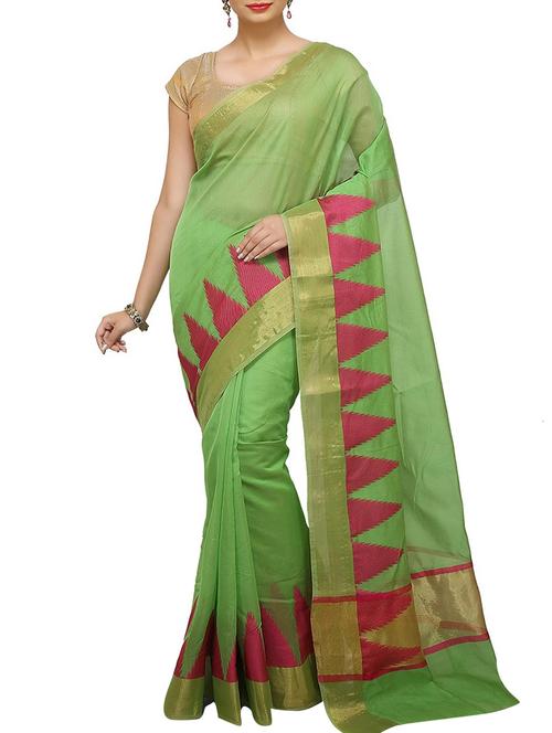 green chanderi saree with blouse - 15925858 - Very Small Image - 1
