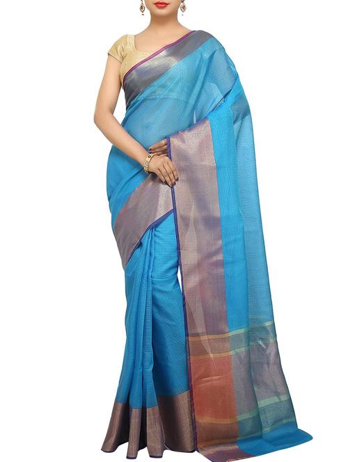 sky blue chanderi saree with blouse - 15925867 - Very Small Image - 1
